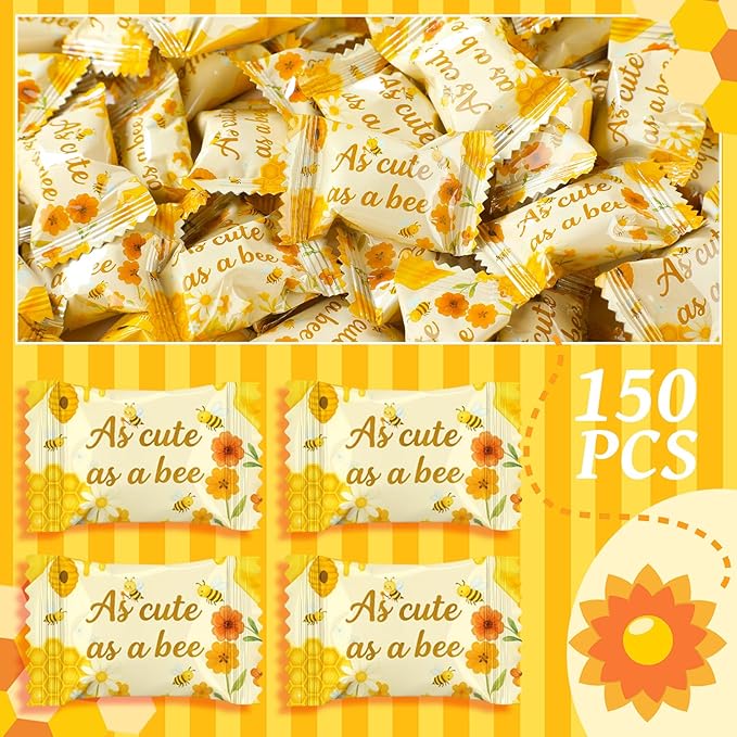 Naucoos Bee Baby Shower Candy - 26.5 oz. Bag - 150 Individually Wrapped Hard to Soft Mints Candy As Cute As a Bee Welcome Baby Shower Gender Reveal Parties, Recovery Goodie Bags