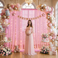 10ft×12ft Pink Tulle Backdrop Curtains with Lights String for Parites Pink Sheer Backdrop Curtains for Baby Shower Girls Birthday Party Wedding Bridal Shower Photo Shoot Background 2 Panels 5×12ft