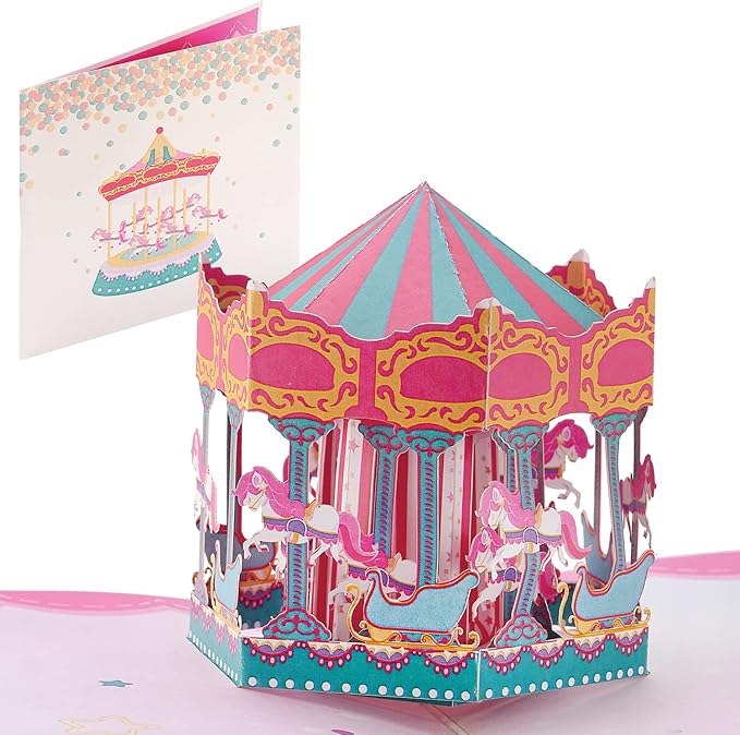 3D Birthday Carousel Pop-Up Card – Unicorn Filled Carousel Design for Kids, Adults & Loved Ones – 6x12 Inch Handmade Greeting Card with Envelope to Spark Joy & Fun in Every Celebration