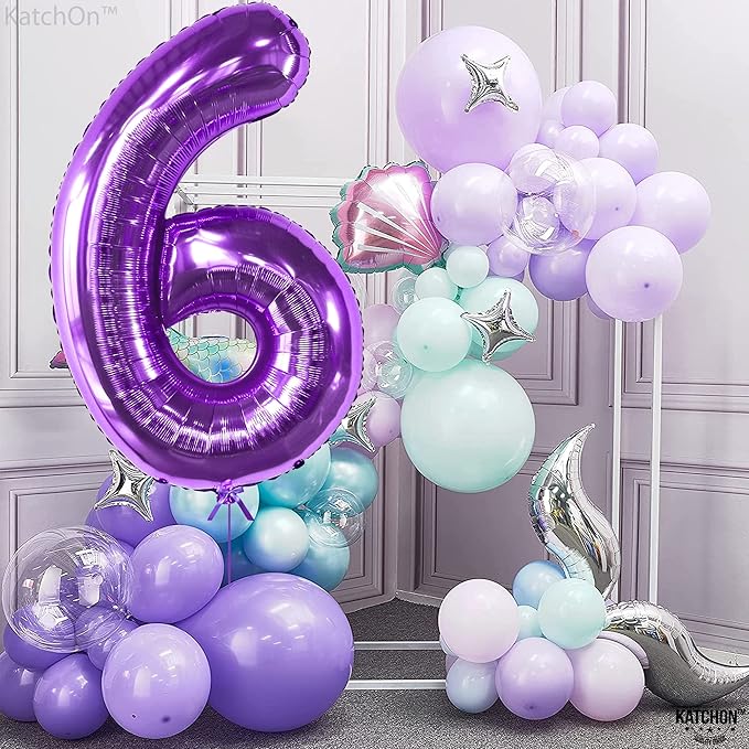 KatchOn, Giant Purple Number 6 Balloon - 40 Inch | 6th Birthday Balloon for 6th Birthday Decorations | 6 Balloons for Birthday | 6 Year Old Decorations | Decoration Supplies Anniversary