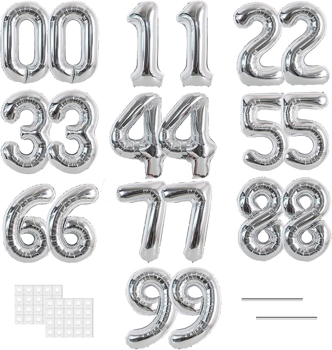 TONIFUL Number Balloons 16 Inch Silver 2 Set 0-9 Number Mylar Foil Balloons 20 Pcs Custom digitalal for 2026 New Year Eve Birthday Party Engagement Graduations Anniversary Baby Shower Decor