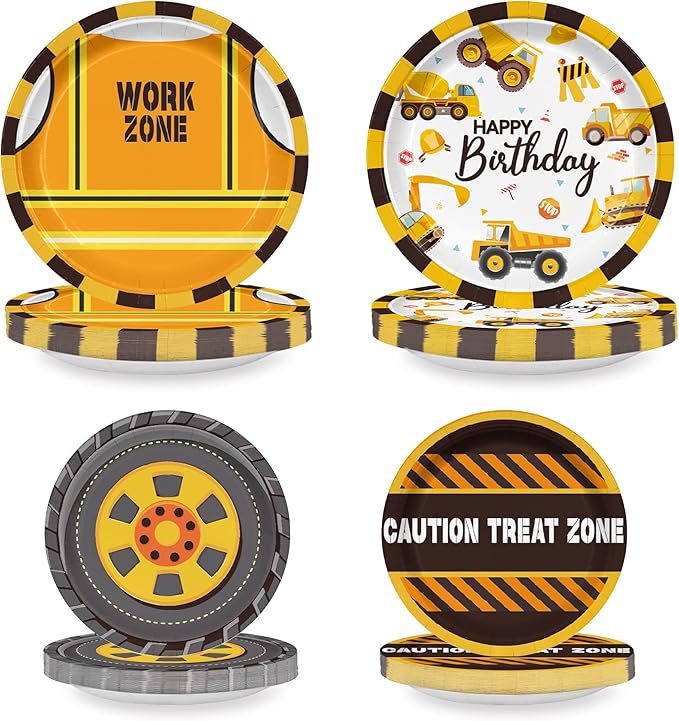 60PCS Construction Birthday Decorations for Boys kids Construction 1st Birthday Party Supplies Including Tuck Themed 9inch Plates 7inch Plates for Baby Shower