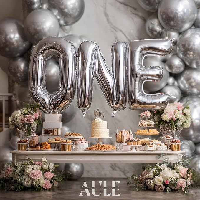 AULE 40 Inch Big Letter Balloon Silver O Large Foil Helium Alphabet Balloons A-Z for Birthday Anniversary Graduation New Year Party Decoration Supplies
