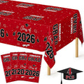 QZYL 4 Pack Graduation Table Cloth, 54" x 108" Red 2026 Graduation Table Decorations, Disposable Grad Party Decorations for College, Rectangle Plastic Tablecloth for Class of 2026 Congrats Grad