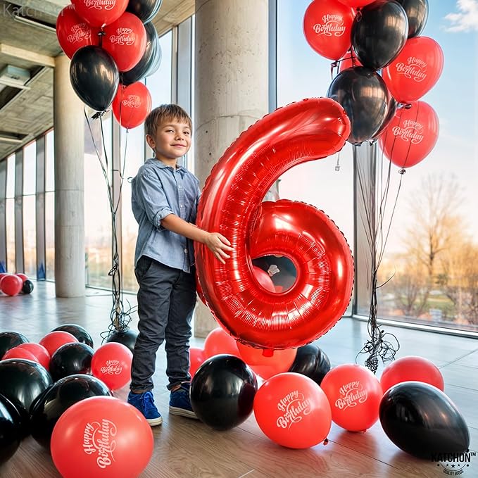 KatchOn, Giant Red 6 Year Old Balloon - 40 Inch | 6 Balloons for Birthday Boy | Red Balloon 6 Year Old, 6th Birthday Decorations For Boys | 6th Birthday Boy Birthday Decorations