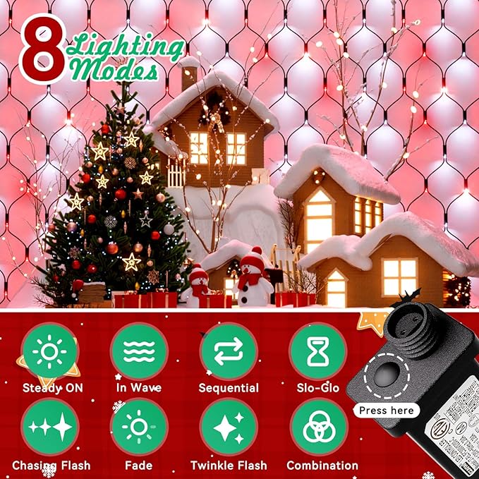 LitHome 21FT x 5FT Christmas Net Lights Outdoor, 360 LED Red White Bush Lights 8 Modes, Connectable Waterproof Valentines Net Mesh Light Dark Green Wire for Bushes Shrubs Holiday Valentine's Day Decor
