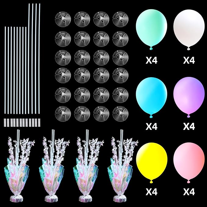 4 Set Pastel Birthday Decorations Rainbow Party Table Balloons Centerpiece Stand Kit with Pastel Multicolor Macaron Balloons for Girls Baby Shower Birthday Party Wedding Prom Unicorn Table Decorations