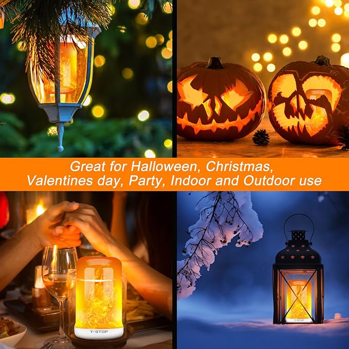 Y- STOP LED Flame Light Bulbs, Upgraded 4 Modes Fire Light Bulb with Upside Down Effect, E26 Base Flickering Light Bulb for Halloween Decorations, Christmas, Outdoor, Indoor, Home Decor, White, 2 Pack