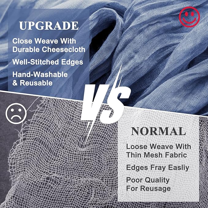 Wokceer Cheesecloth Table Runner 12Pack 10FT Blue Boho Gauze Cheese Cloth Table Runner for Party Long Rustic Sheer Table Runners for Baby Bridal Shower Wedding Easter Table Decor