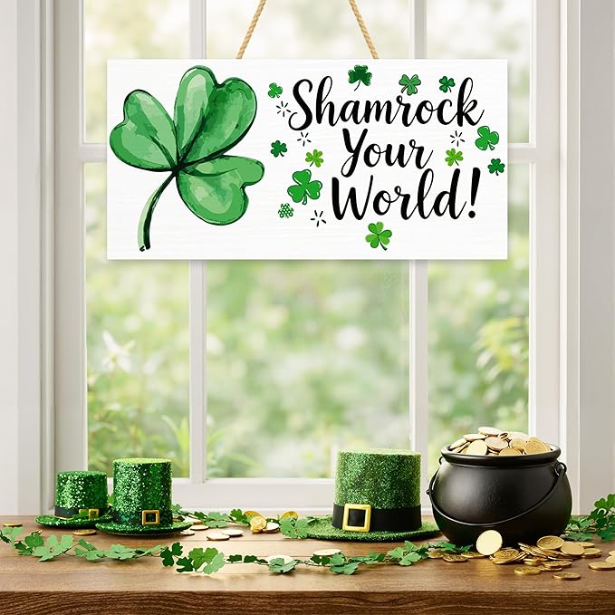 OHOME St Patricks Day Decorations - Hanging Wooden Sign for Wall Home Door Birthday | Shamrock Decorations Wood Wreaths Irish St Patty's Day Accessories Party Favors - St. Patrick's Day Decor