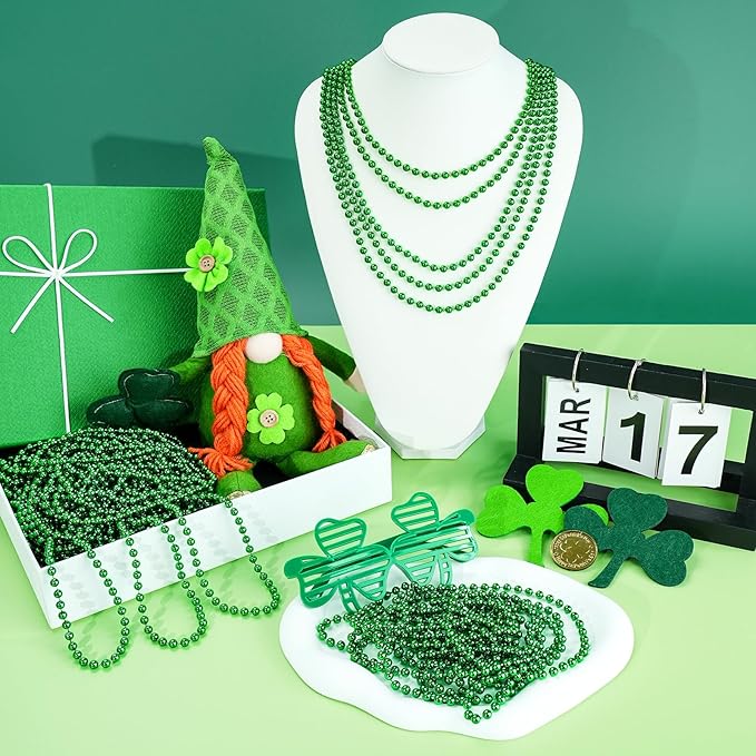 SHAOQINLIN 144 PCS St. Patrick's Day Bead Necklaces, Green Mardi Gras Christmas Beads, 33'' Green Party Beads for St. Patricks Day, Mardi Gras, Christmas, Carnival Party Favors