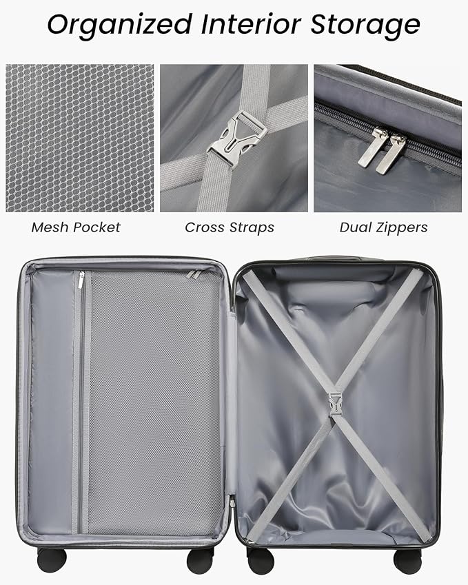 YOETEY 24 Inch Checked Luggage with Spinner Wheels, Expandable Hardside Medium Suitcase with 360° Spinner Wheels & TSA Lock, Durable ABS Travel Suitcase for 3-5 Day Trips (24 in, Black)