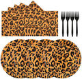 72PCS Leopard Birthday Plates Napkins Set, Leopard Cake Plates with Forks Cheetah Print Disposable Party Supplies Tableware for Birthday, Baby Shower, Jungle Party Decorations