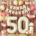 50th Birthday Decorations for Women, Retro Sand White and Cream Balloon Garland Kit, Cream Number 50 Balloon, Pink Happy 50th Banner, Milestone Party Supplies