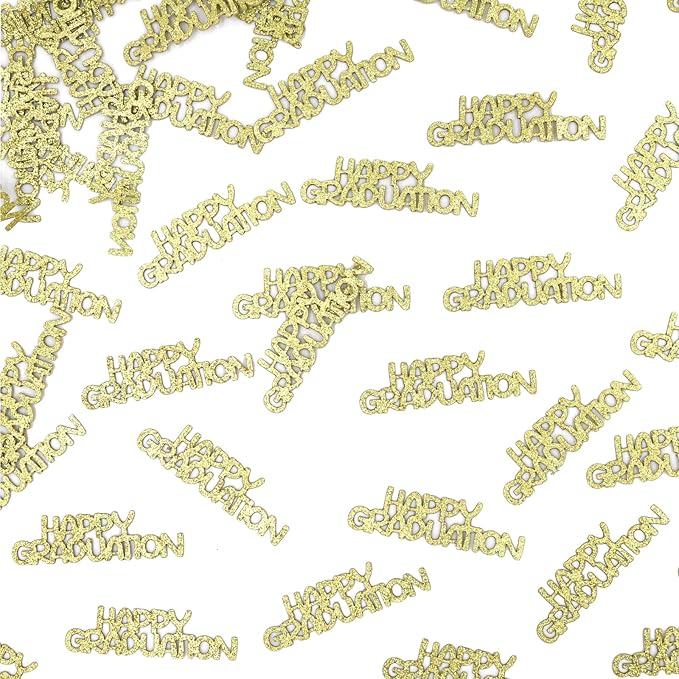 Gold Happy Graduation Confetti Class of 2026, 120 PCS Glitter Graduation Decorations 2026, Grad Confetti for Grad Party Decorations.