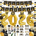 63 Pieces New Years Eve Party Supplies 2026 , Happy New Year Banner,Paper Glasses,Paper Photo Props,Hanging Swirls,Black Gold Circle Dots Garland and 2026 Foil balloons for New Years Party Decorations