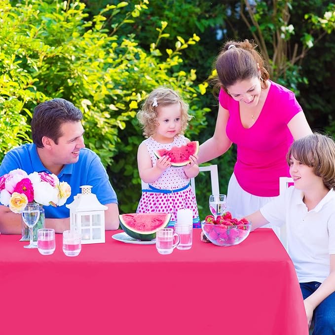 Kopokita 6PCS Hot Pink Plastic Tablecloths 54 x 108 Inch, Disposable Table Cloths Rectangle Party Table Covers