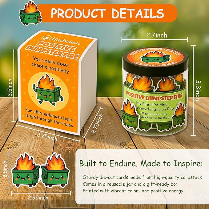 60 Positive Dumpster Fire Cards Jar, Easter Basket Stuffers for Teens, Emotional Dumpster Fire Desk Accessories, Affirmation Cards for Women, Teens Girl, Coworker, Dumpster Fire Zen Garden