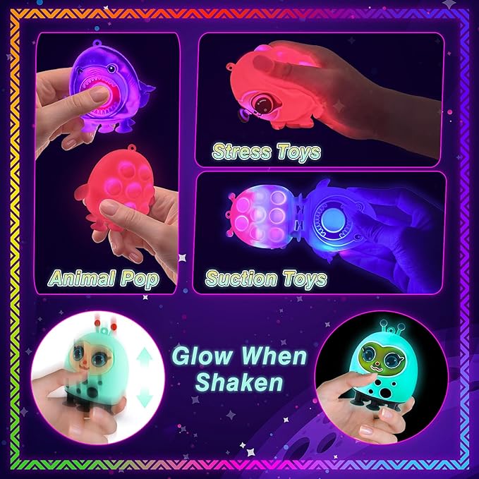 Glow in The Dark Party Favors, Light Up 3D Animal Pop Suction Toys, Silicone Fidget Sensory Toys, Goodie Bag Stuffers, Birthday Gifts, Carnival Prizes, Pinata Stuffers
