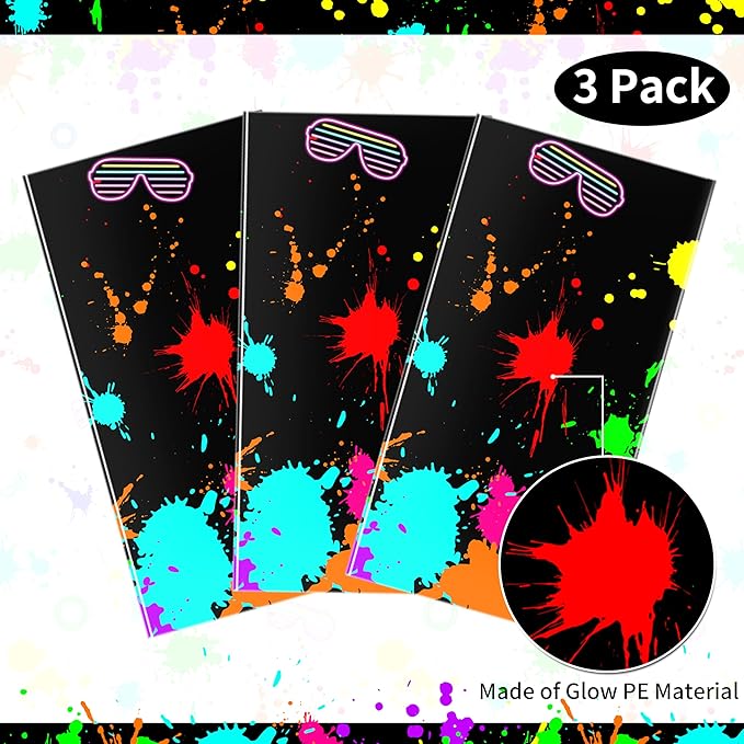 3 Pack UV Reactive Neon Glow Tablecloths 108x54 Inch - Activated Party Table Covers Decoration for Glow-in-the-Dark Events, Birthday Raves & UV Night