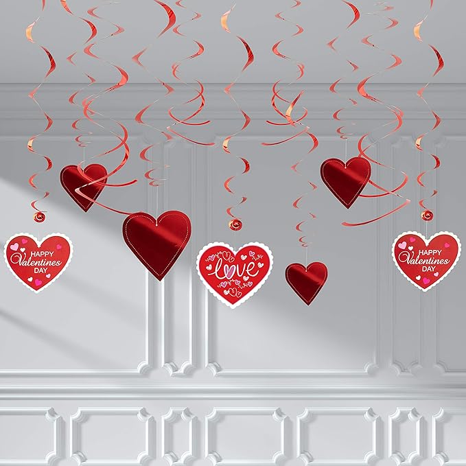 JOYIN 27 Pieces Valentines Day Swirl String Cutout, Decoration Kit with Heart Shaped Garland, Tissue Fans,Tissue Poms, Heart String, Double Swirls and Other for Valentines Party Wedding Anniversary