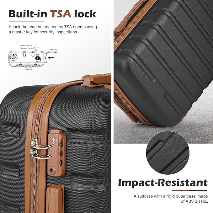 Coolife Luggage 3 Piece Set, Lightweight Durable Hardshell Suitcase set with 360° Spinner Wheels, TSA-approved Lock, Checked Family Travel Luggage sets, 16/20/24/28 Inch, Apricot White
