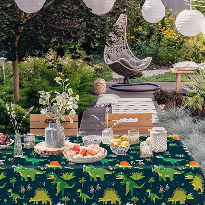 Tevxj 3 Pieces Dinosaur Plastic Tablecloth Dinosaur Birthday Party Plastic Table Covers for Boy Birthday Baby Shower Party Decorations Supplies 54X108inch