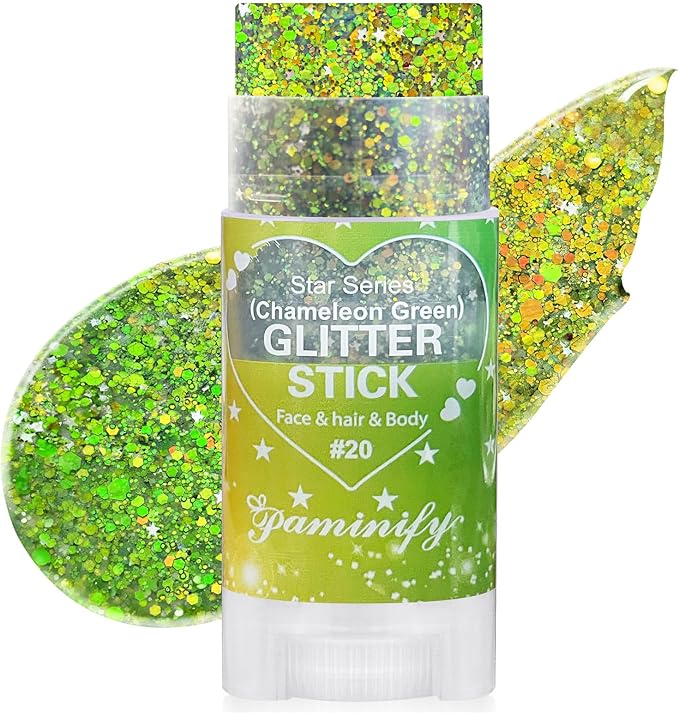 Gold Green Body Hair Glitter Stick,St Patricks Day Green Face Glitter,Waterproof Shimmer Saint Patricks Day Accessories,Mardi Gras Outfit for Women,Rave Carnival Singer Concert Makeup