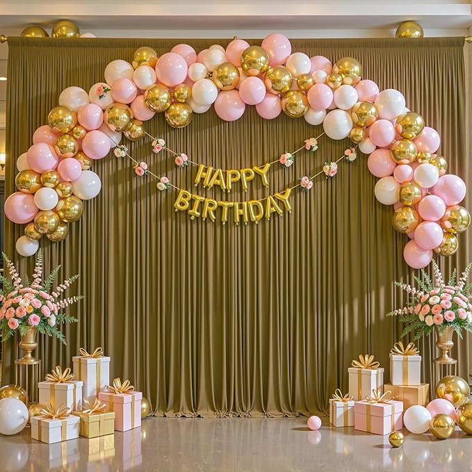 16x10FT Light Brown Backdrop Curtains for Wedding Parties, Wrinkle Free Polyester Photography Backdrop Drapes for Baby Shower Birthday Parties Stage Background Stand Decorations 4x10ft,4 Panels