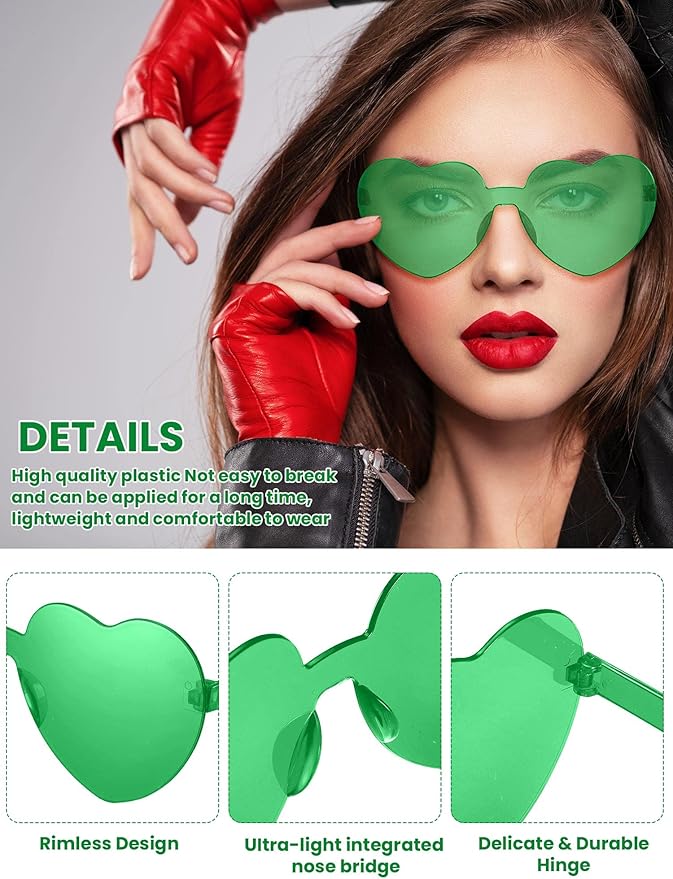 Weewooday 40 Pairs Heart valentines Glasses Rimless Heart Shaped Frameless Sunglasses Transparent Sunglasses Tinted Eyewear