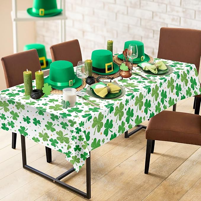 3 Pack St Patricks Day Tablecloth - Lucky Green Shamrock St Patrick's Tablecloths Set, Disposable Plastic St Patrick Table Cloth Cover for Happy St. Patrick's Day Dinner Table Decor Party Supplies