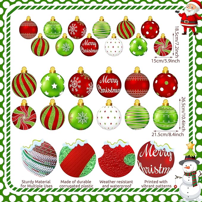 Huwena 24 Pcs Christmas Decorations Outdoor Christmas Hanging Ornaments Peppermint Candy Yard Signs Double Sided Lawn Decorations Peppermint Ornaments for Xmas(Red, Green)