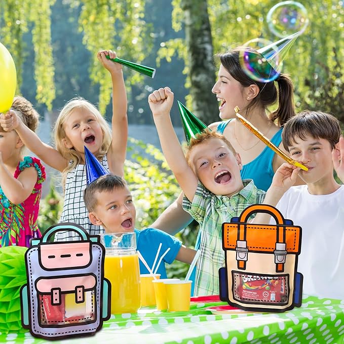 Lati 24PCS Birthday Party Favors Goodie Bags - Cartoon Style Durable Plastics Gift with Handles for Candy Treats,Events (Classroom Bags, Large)