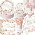 452 Pcs Little Pumpkin Baby Shower Decorations for 50, Pink a Little Pumpkin Is on The Way Paper Plates Napkins Cups Tablecloth Cutlery Straws for Autumn Fall Thanksgiving Party Supplies