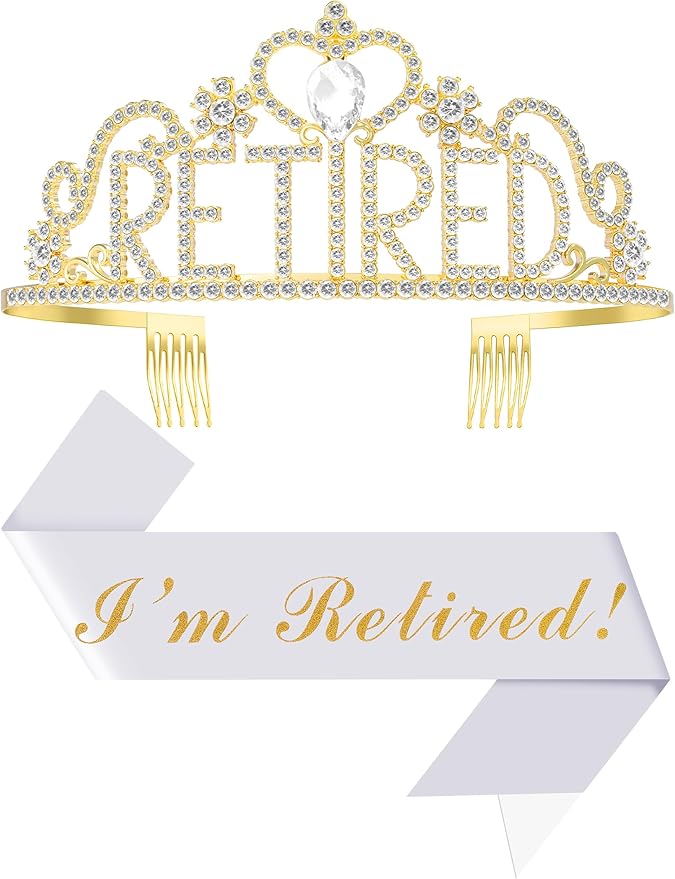 Retirement Party Decorations with Tiara and Sash for Women, Happy Retired Crown and Sash for Gift