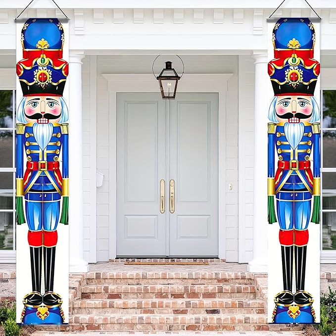 Blue Nutcracker Christmas Porch Banner Set 71"x12" Front Door Outdoor Christmas Decorations, Nutcracker Soldier Doorway Hanging Banners for Entryway, Wall, Fireplace, Winter Holiday Home Decor