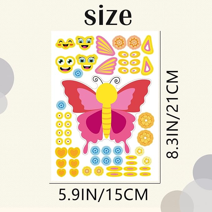 24 Sheets Butterfly Make a Face Sticker Sheets for Kids Todders Activities, Make Your Own Stickers for Kids Birthday Party Favor Supplies Craft