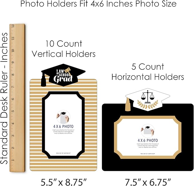 Graduation Photo Display Centerpiece Kit - 15 Double-Sided Photo Table Topper Sticks, Vertical and Horizontal 4x6 Picture Holders, DIY Party Decoration Set - Law School Grad