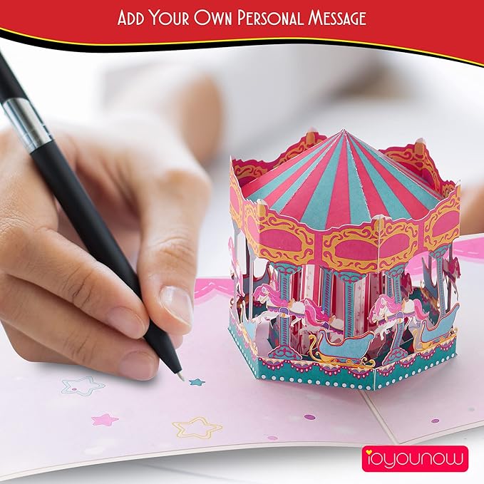 3D Birthday Carousel Pop-Up Card – Unicorn Filled Carousel Design for Kids, Adults & Loved Ones – 6x12 Inch Handmade Greeting Card with Envelope to Spark Joy & Fun in Every Celebration