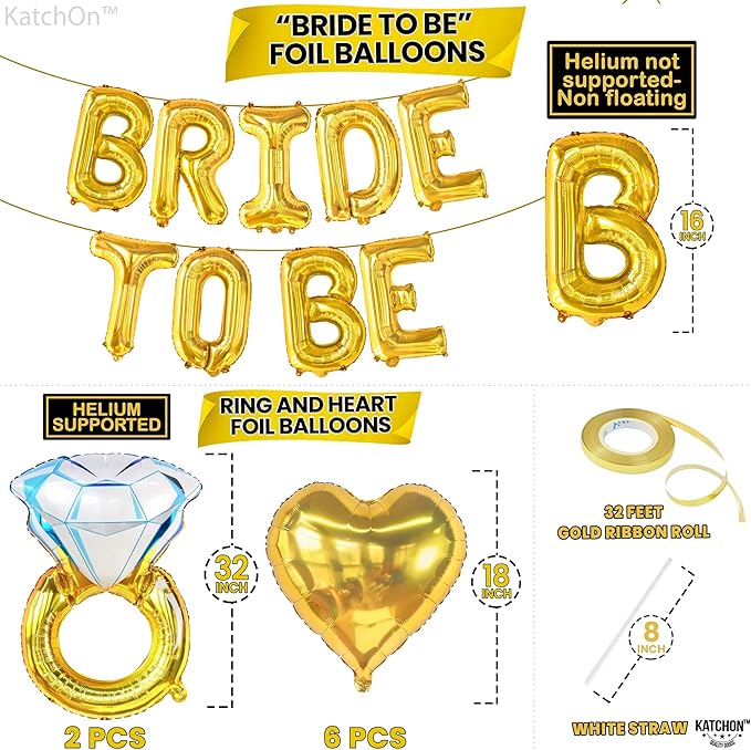 KatchOn, Gold Bride To Be Balloons Set - Pack of 17 | Gold Bride Balloons | Engagement Ring Balloon | Bridal Shower Balloon for Bridal Shower Decorations | Bachelorette Party Decorations