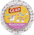 Glad for Kids Unicorn Theme Kids Plates, Heavy-Duty Round Disposable Paper Plates with Soak-Proof Coating, Microwave Safe for Snacks & Meals, Cute Unicorn Print, 8.5 Inch, 20 Count