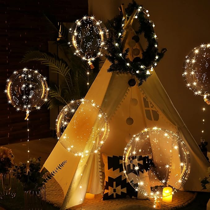 Weewooday Lighted up Balloons, 7 Packs 20 Inch Valentines Bobo Balloons with 10ft LED String Lights for Valentines Day Wedding Christmas Birthday Decoration(Warm White)