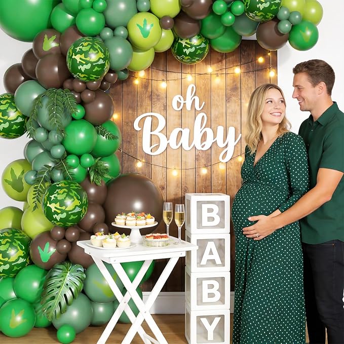 Dinosaur Birthday Party Decorations, Jungle Themed Balloon Arch Kit with Green Brown Balloons Dinosaur Paw Print Stickers for Kids Jungle Safari T-REX ROAR Themed Party Decor Supplies