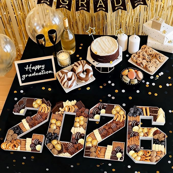 2026 Graduation Decorations - Graduation Centerpieces for Tables - 2026 Numbers Charcuterie Board Box - 10" Serving Paper Tray Decoration for Kindergarten Preschool High School College Party Supplies