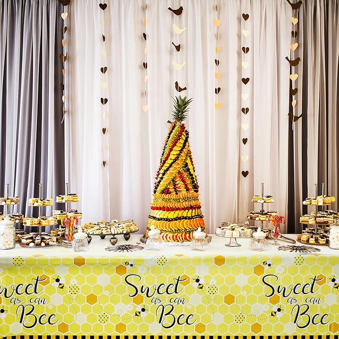 Tatuo 3 Packs Bee Plastic Tablecloths - 54 x 108 Inches Sweet as Can Bee Decorative Table Cover Honey Party Tablecloth Set for Birthday Baby Shower Gender Reveal Party Decorations