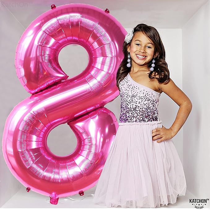 KatchOn, Giant Hot Pink 8 Balloon Number - 40 Inch | Hot Pink 8th Birthday Balloon for 8th Birthday Decorations | Number 8 balloon Birthday Party | Number Balloons for Anniversary Decorations