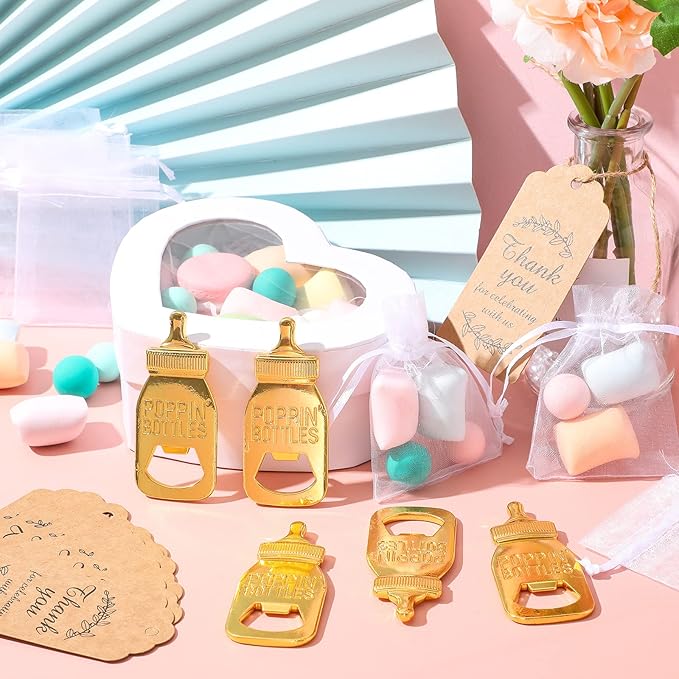 CHENGU Popping Bottle Openers Baby Shower Return Favors for Guests Bottle Opener Decorations and Souvenirs with Organza Bags Thank You Tags for Theme Party Favors (Retro Style,73 Pieces)