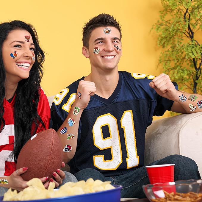 150 PCS Football Party Favors, 6 Sheets Football Tattoos Temporary, Pre-Cut Game Day Tattoos Stickers TouchDown Game for Bowl Game Day Sports Themed Party women man Decorations