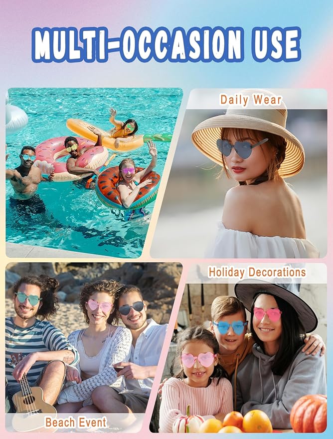12/26/36 Pairs Rimless Heart Shaped Sunglasses Transparent Glasses Bulk Fun Sunglasses for Party Favors