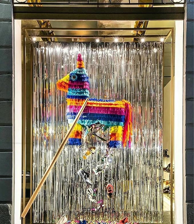 GOER 3.2 ft x 8.2 ft Metallic Tinsel Foil Fringe Curtains,Party Streamer Backdrop for Birthday,Graduation Decorations and New Year Eve (Silver,2 Packs)